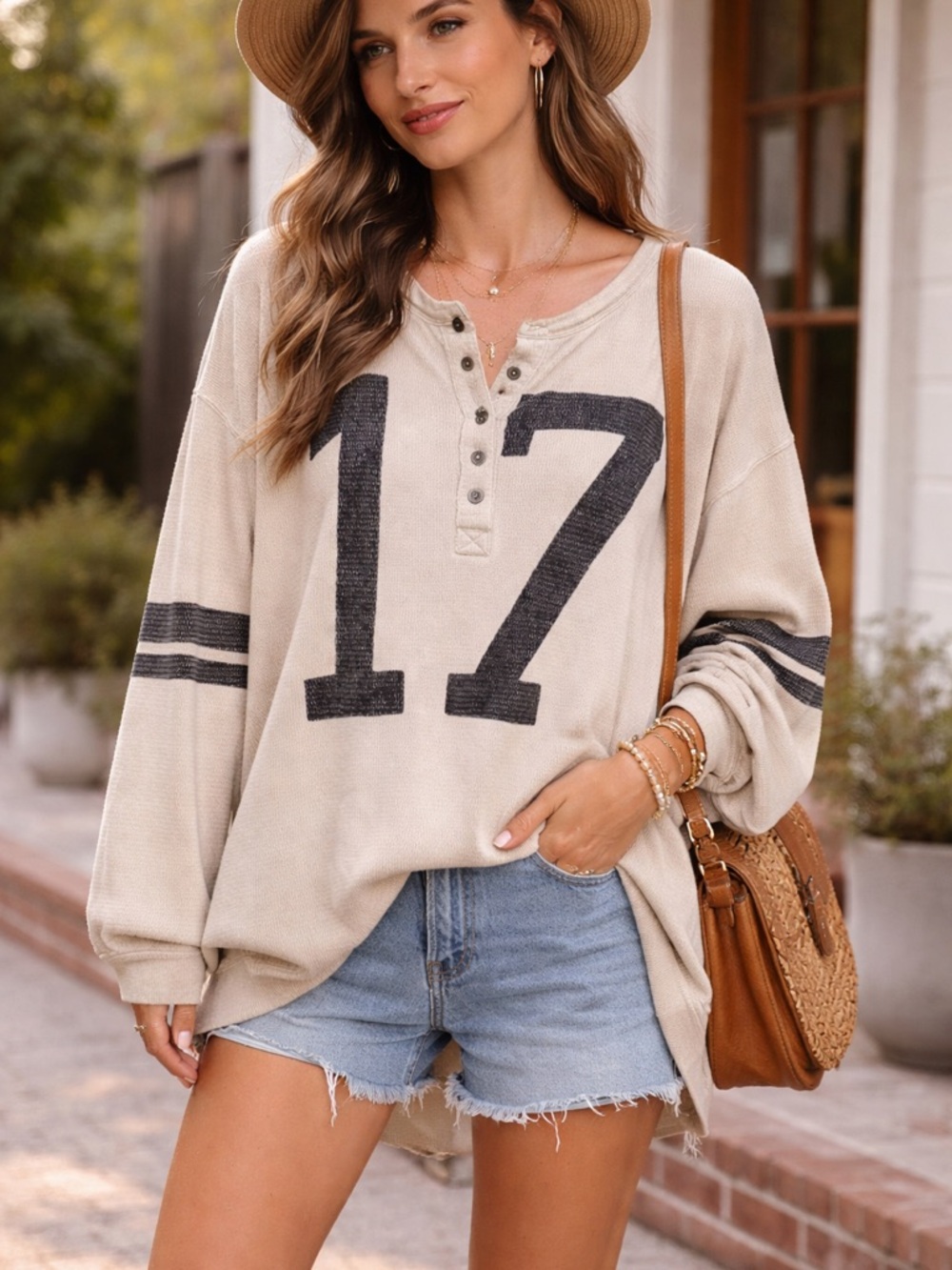 We The Free Beige Number 17 Henley Sweatshirt